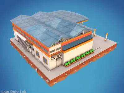 Cartoon Supermarket City Building Low-poly 3D model