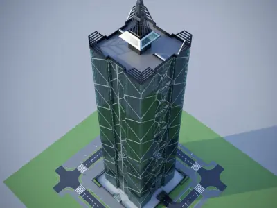 Skyscraper tall building with roof 3D model
