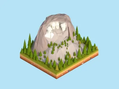 Cartoon Low Poly United States Rushmoor Landmark Low-poly 3D model