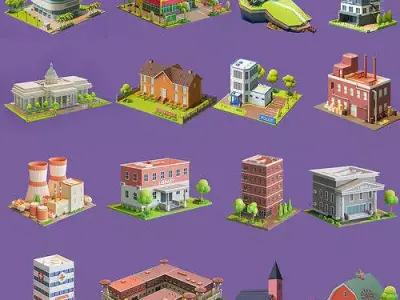 Cartoon Buildings 3D model