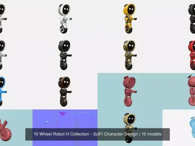 10 Wheel Robot H Collection - SciFi Character Design 3D Model Pack