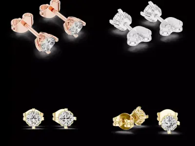 Elegant Solitaire Stud Earrings 3D CAD Model Jewelry Design 3D print model