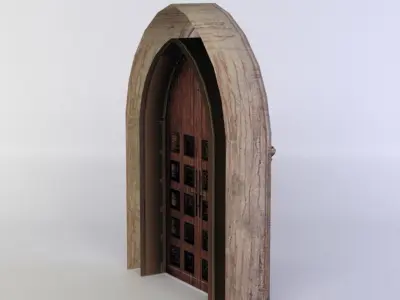 Door wooden gothic Low-poly 3D model