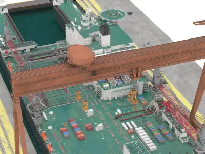  Offshore Construction Vessel in Shipyard Dock 