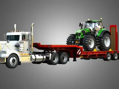 57P Semi Truck with Deutz Fahr 7 - Tractor 3 in 1 3D Model Pack