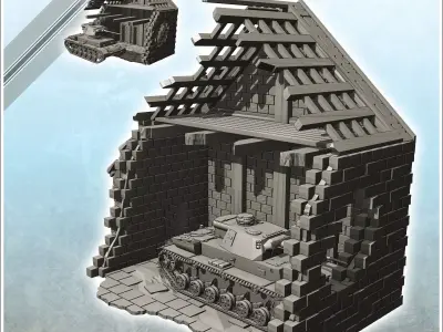 Ruined building with Panzer III Ausf J 20 - World War Two Second 3D print model