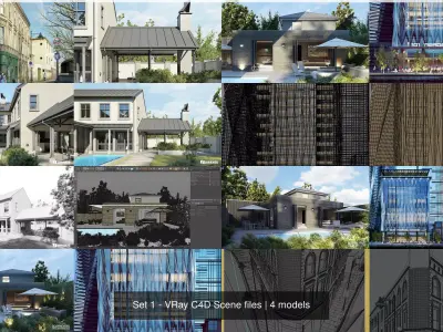 Set 3 - VRay C4D - 4 x Exterior Scenes 3D Model Pack