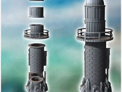 Medieval lighthouse on rock with annex building and large dome 1 3D print model
