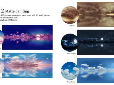 Skies 2 - Matte painting - Panoramas 360 degree Low-poly 3D model