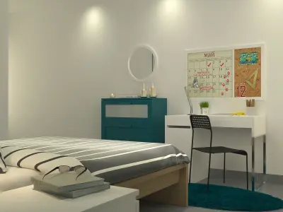 cozy bedroom with study place 2 3D model