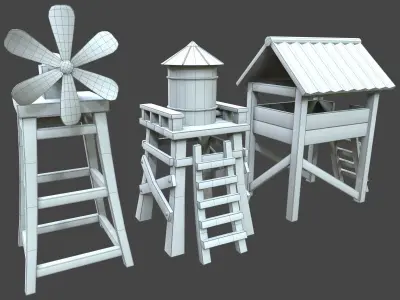 Village water tower 3d model Low-poly 3D model