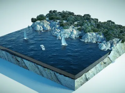 A realistic mini island terrain 3D model