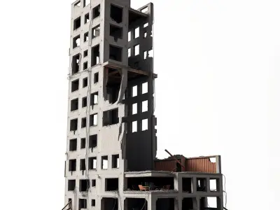 Partially Destroyed Office Tower model pack Low-poly 3D model