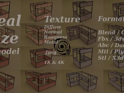 Stall stand Set 16 4M4T 01 R Low-poly 3D model