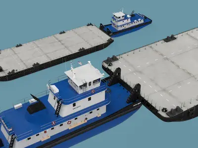  Push Boat Ship with Pontoon Barge 