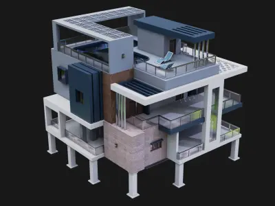 Modern House 02 All PBR Unity UE Textures Included Low-poly 3D model