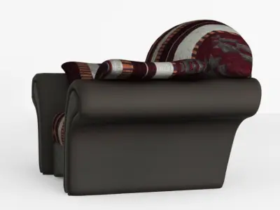 Armchair red with stripes and leather parts Low-poly 3D model