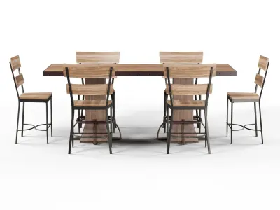 Loft Roxie Walnut Wood Brown Metal height Dining Set 3D model
