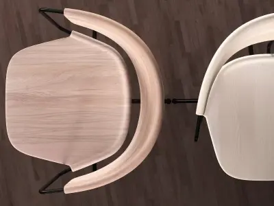 Uncino chair with metal frame and wooden seat 3D model