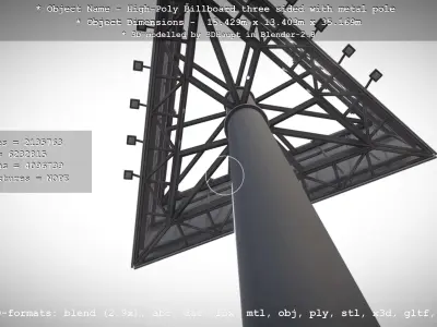 Billboard Three Sided with Metal Pole High-Poly 3D model