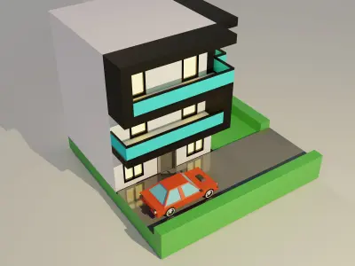 Low poly Modern House 002 Low-poly 3D model