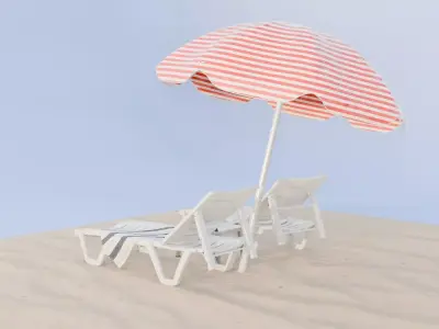 SUNBED AND BEACH Low-poly 3D model