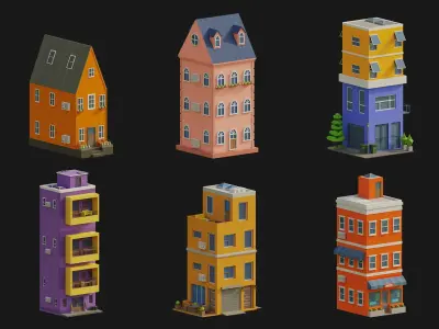 Stylish Buildings Low-poly 3D model
