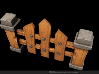 Stylized Wooden Fence 3D Model - AI Low-poly 3D model