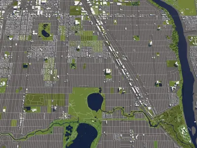 Minneapolis 50x50km City Map Model 3D model