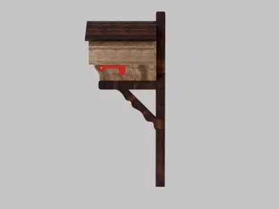Wooden Mailbox Cover with Mailbox and Post Low-poly 3D model