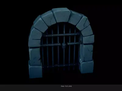 Low Poly Stylized Stone Dungeon Jail Gate Low-poly 3D model