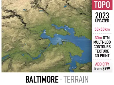 Baltimore - 3D Terrain Low-poly 3D model