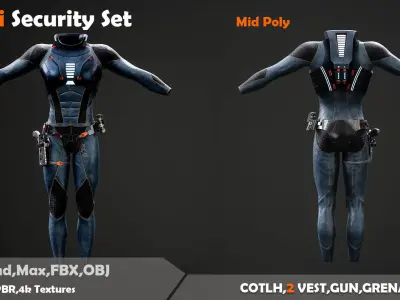 Scifi Security Set Low-poly 3D model