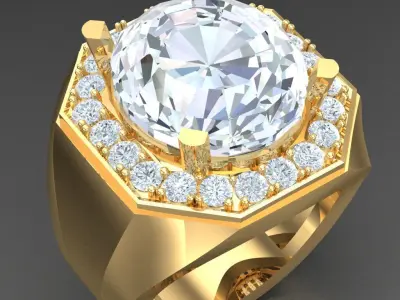 Light Gold Diamond Men Ring 2MR032 3D model
