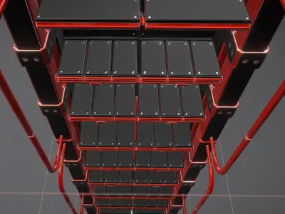 Futuristic Ladders Red Painted Metal Low-poly 3D model