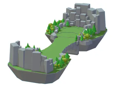 Isometrical Level Island and Bridge Area Low-poly 3D model