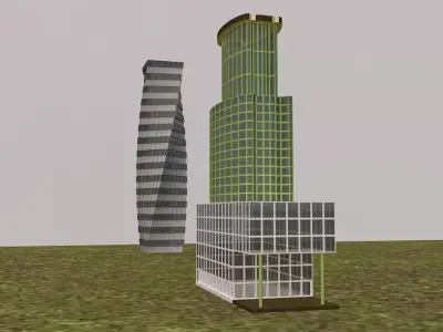 2 Skyscrapers 3D Model High-Detail Game Ready Low-poly 3D model