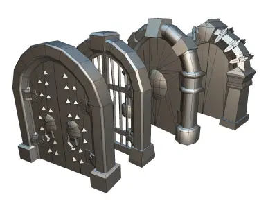 Dungeon Door Set - Low Poly Hand Painted Low-poly 3D model