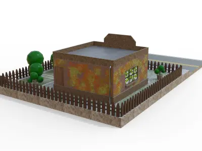 Low poly Roadside Coffee restaurant Low-poly 3D model