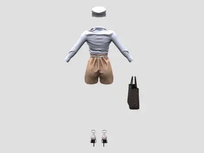 Women Marin Fashion Summer Outfit Shorts Shirt Hat Handbag Shoes Low-poly 3D model