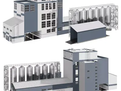Factory building Low-poly 3D model