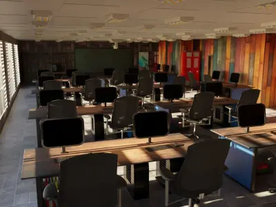 School Computer Classroom Low-poly 3D model