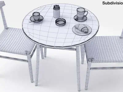  Coffee Shop Or Restaurant Table Set 3D Model 