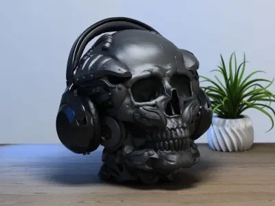 Robot Skull Headphone Stand Cyborg Headset Stand  3D print model