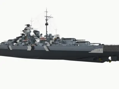  Heavy Warship with Atlantic Hull Stripes Gray Rigged for Cinema 4D 