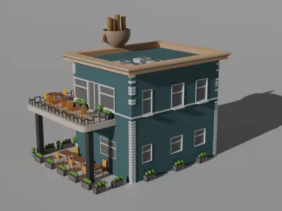Low Poly Coffee Shop Low-poly 3D model