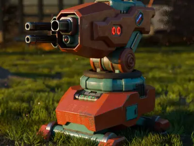Stylized Sci-Fi Auto Turret Low-poly 3D model