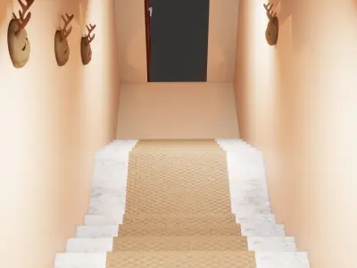 Corridor hallway stained glass windows 3D model