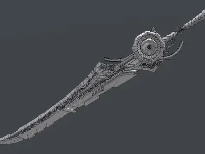 Sci-Fi Sword - UNTEXTURED Game Asset for VR AR Games Renders Low-poly 3D model