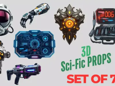 Ultimate 7 Sci Fi Props 3D Model Pack High Quality Game Assets Low-poly 3D model
